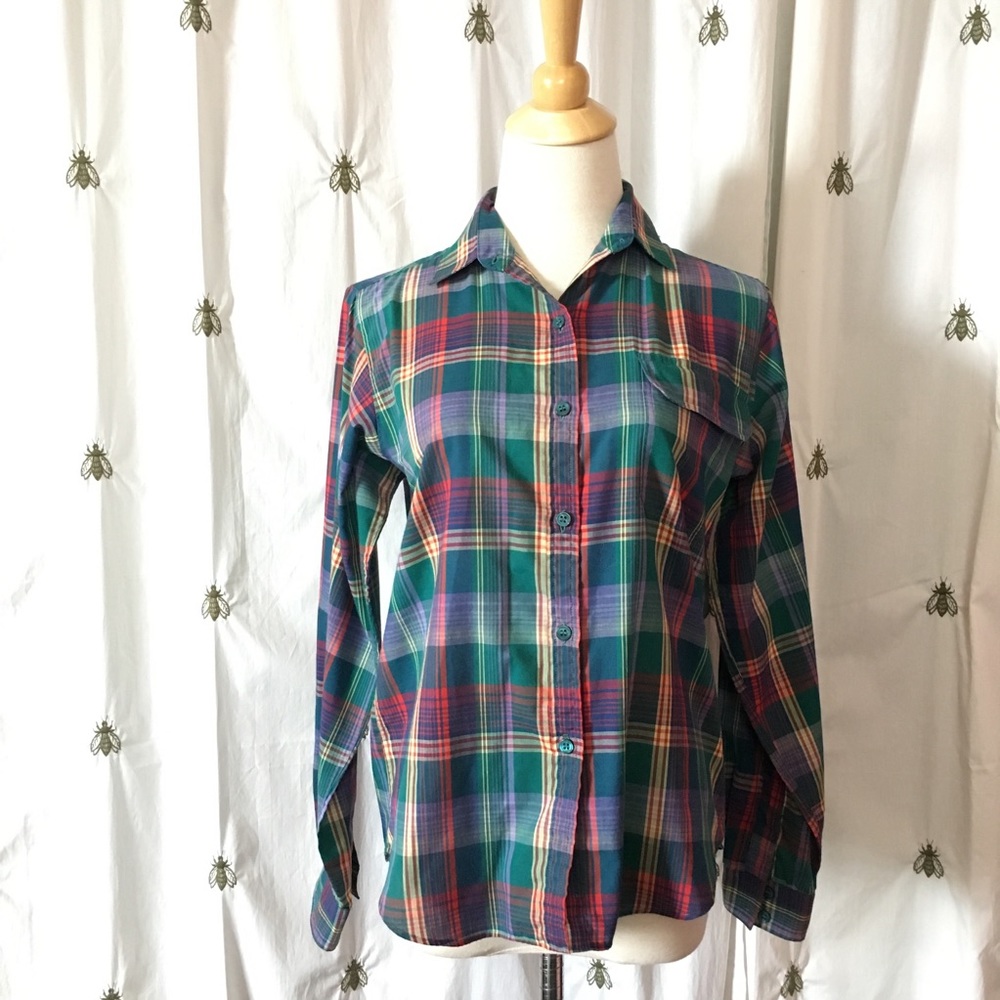 Preppy Vintage Plaid Button Down Shirt, size 8